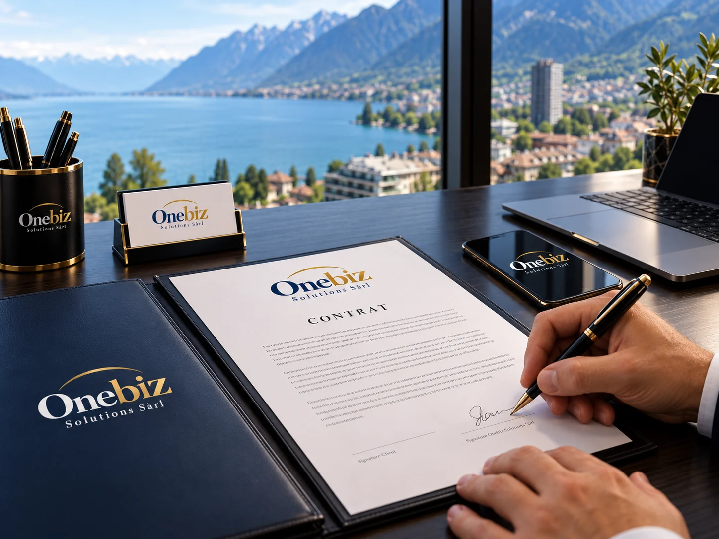 Dossier contrattuale Onebiz Solutions in un ufficio professionale