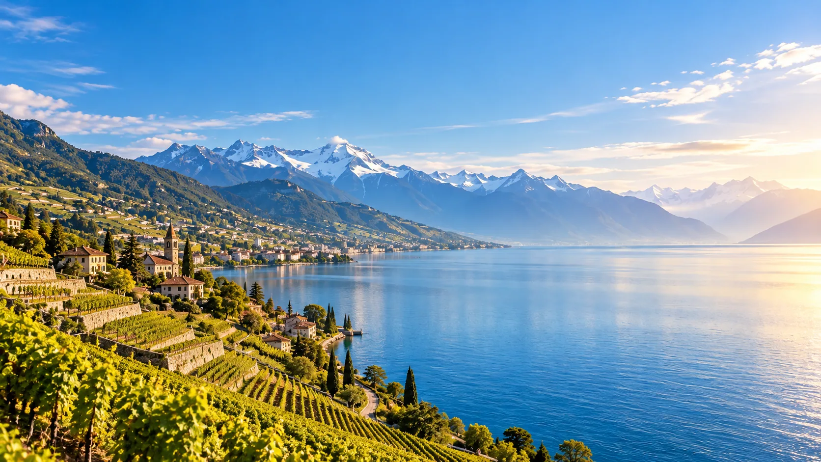 Paysage de la Riviera et des Alpes